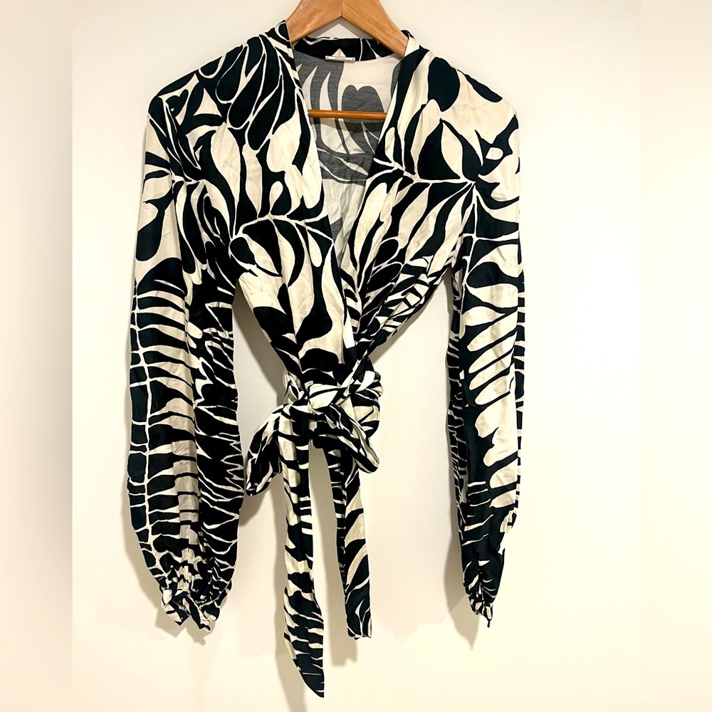 Alexis Black and White Patterned Wrap Blouse